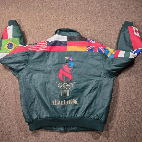 Vintage American Toons Olympics Leather Jacket XL 1996 Atlanta Embroidered Flags - Picture 9 of 10